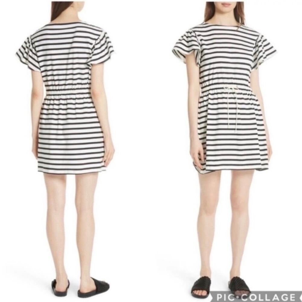 Kate Spade New York Black/White Striped Flutter Sleeve Flared Mini Dress READ